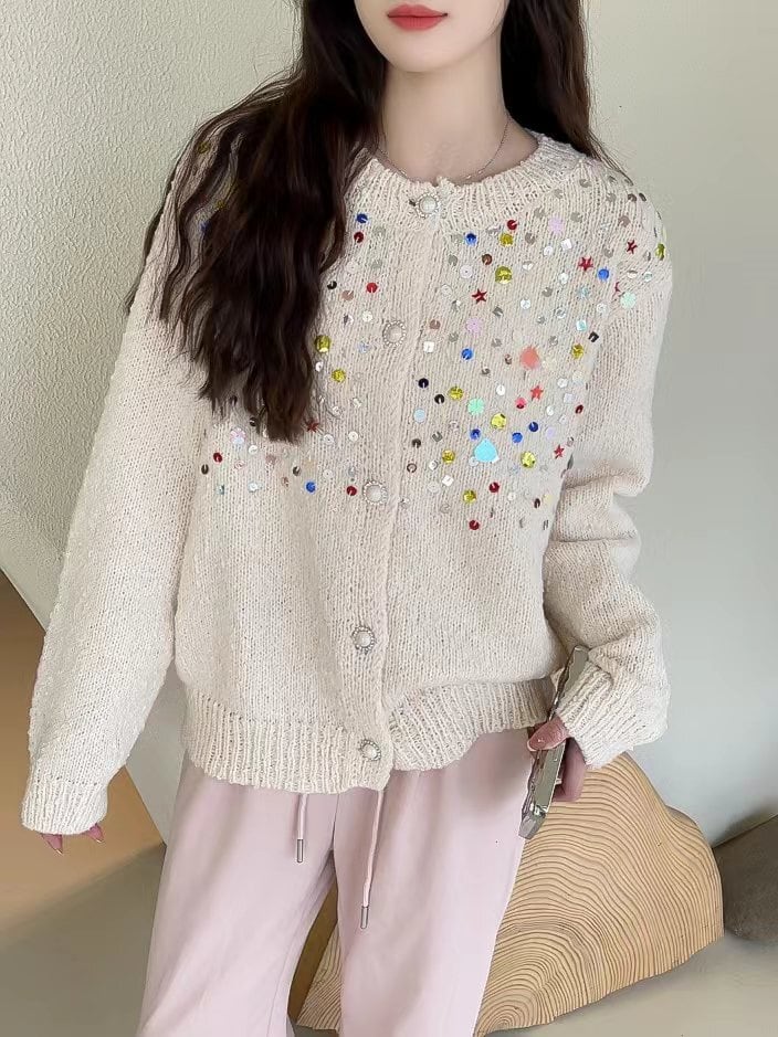 【outer】スパンコールニットカーデ　M25897