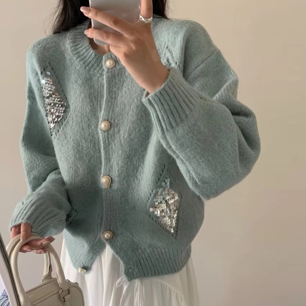 【outer】スパンコールニットカーデ　M25829