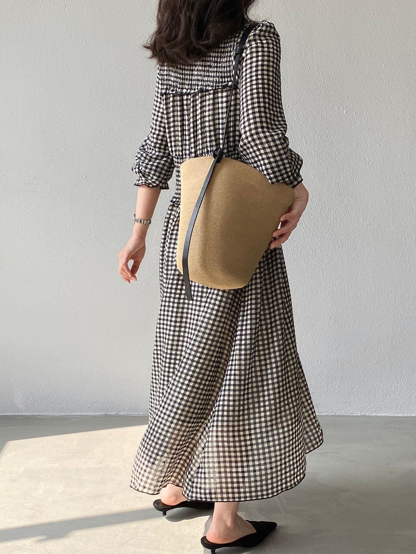 【dress】チェック柄ロングワンピース Q8249