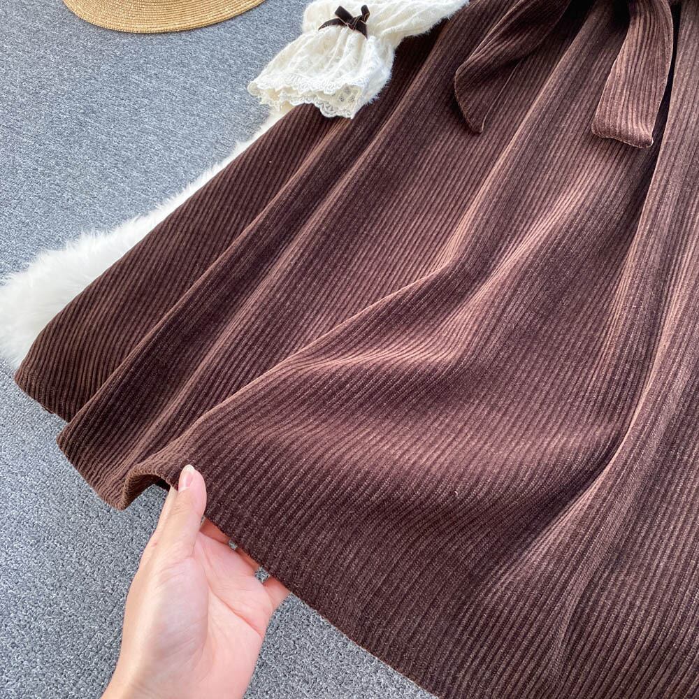 【dress】ファッションレトロスウィートデザインレース切り替えパフスリーブワンピース G3200