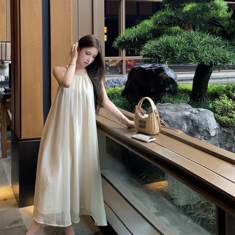 【dress】ホルターネックチュールロングワンピース Q8251