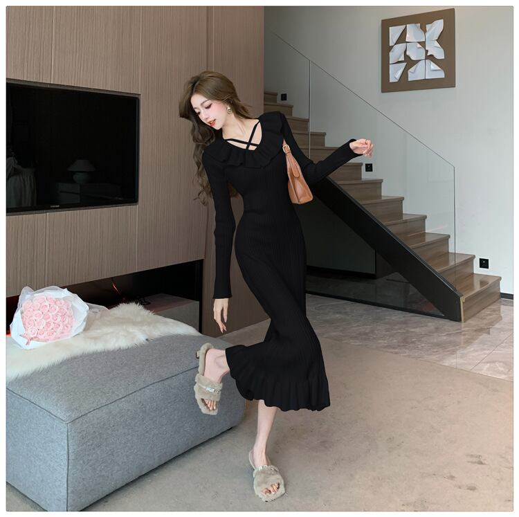 【dress】フリルニットワンピース　M28585