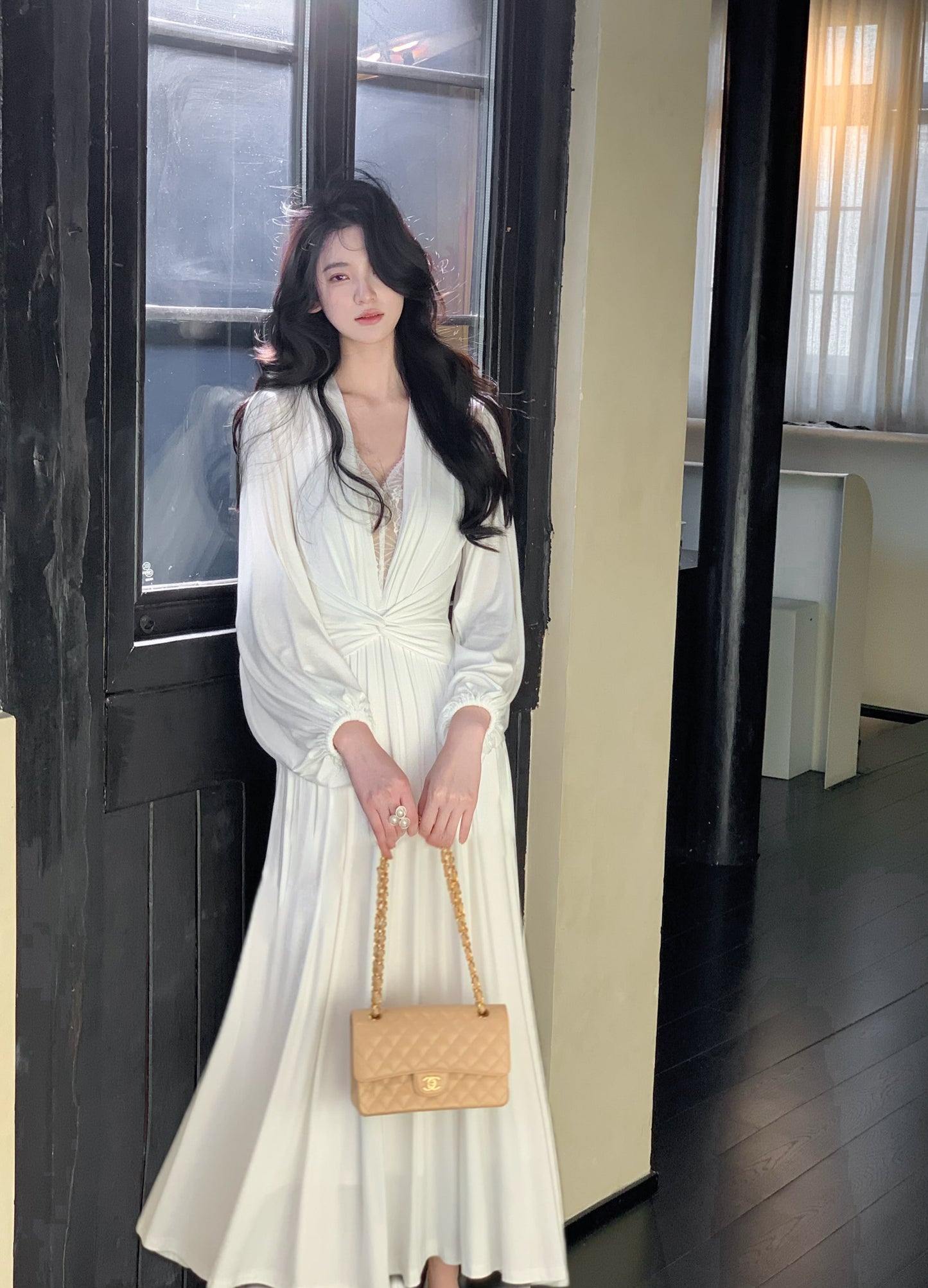 【dress】レースドッキングロングワンピース　N3450