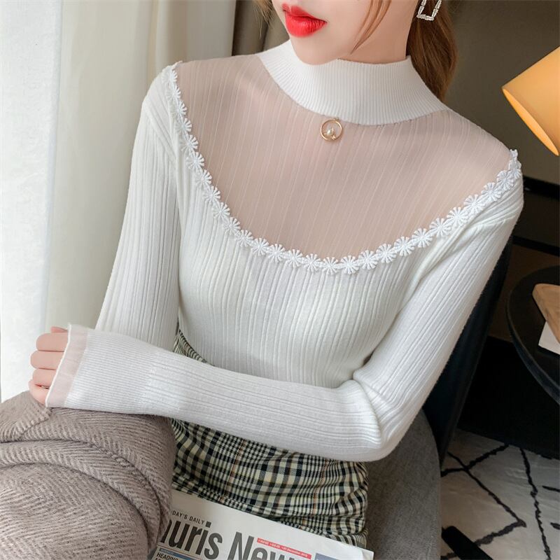 【tops】カットワークニットトップス　M18853