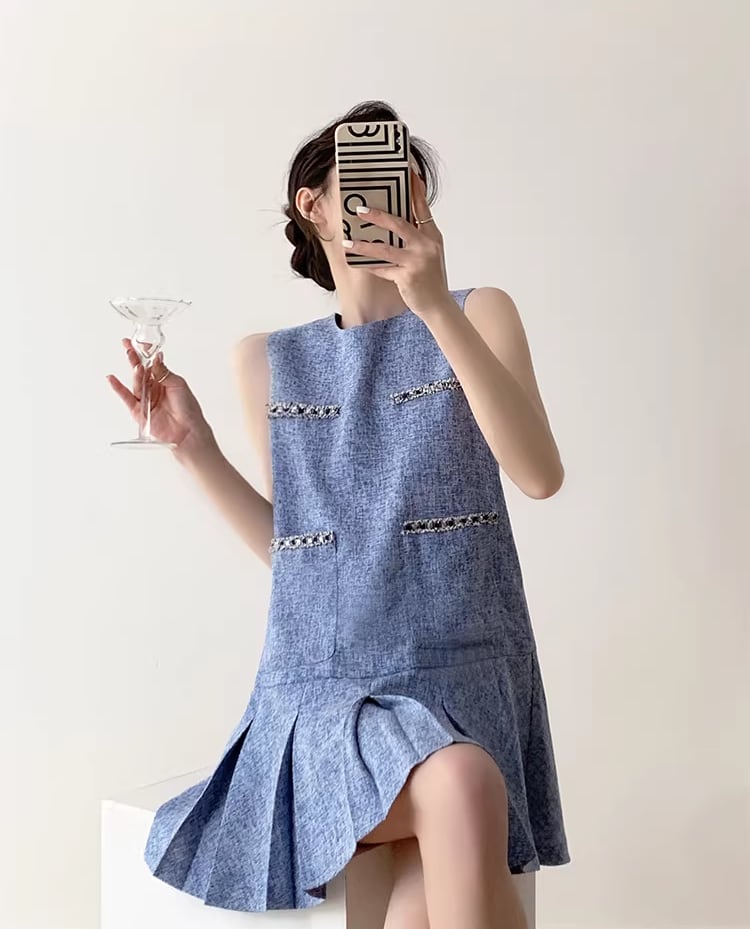 【dress】ノースリーブプリーツワンピース Q8361