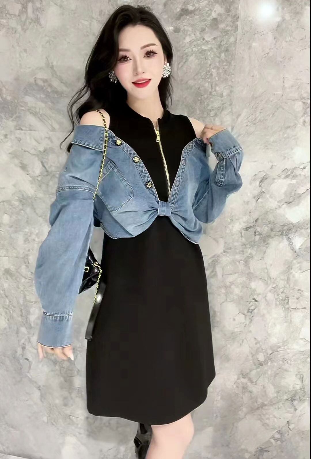 【dress】デニム切り替えワンピース　M26417