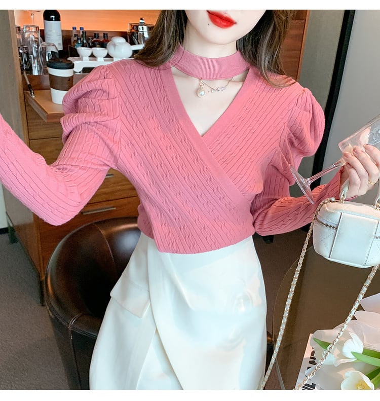 【tops】パフスリーブニットトップス　M18687