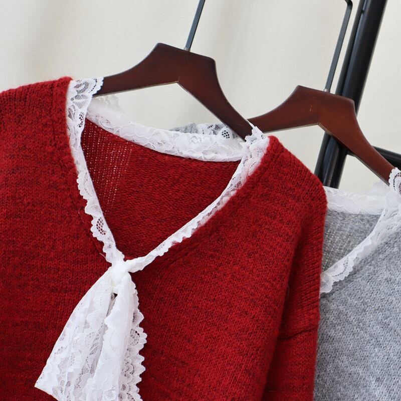 【tops】レース切り替えニットセーター　M27167