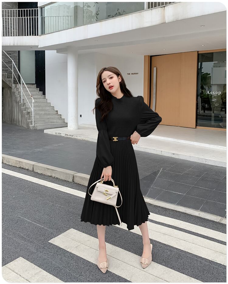 【dress】高級感 秋気質満点長袖高品質フランス風デザインワンピース G2235