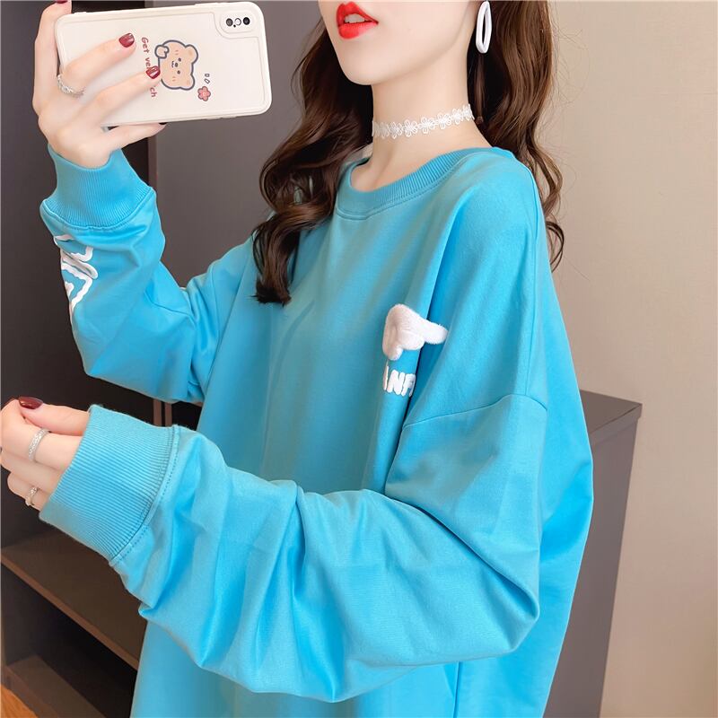 【tops】必ず目を引くラウンドネック長袖英字柄配色ゆったり着回しパーカーF0761