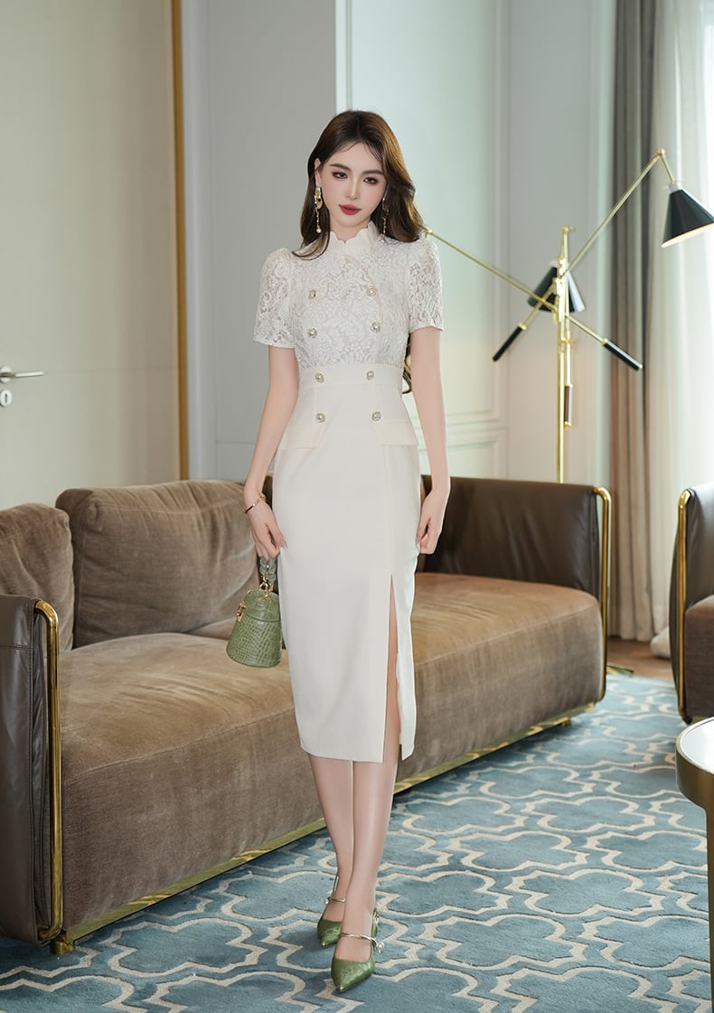 【dress】レース切り替えワンピース　M24703