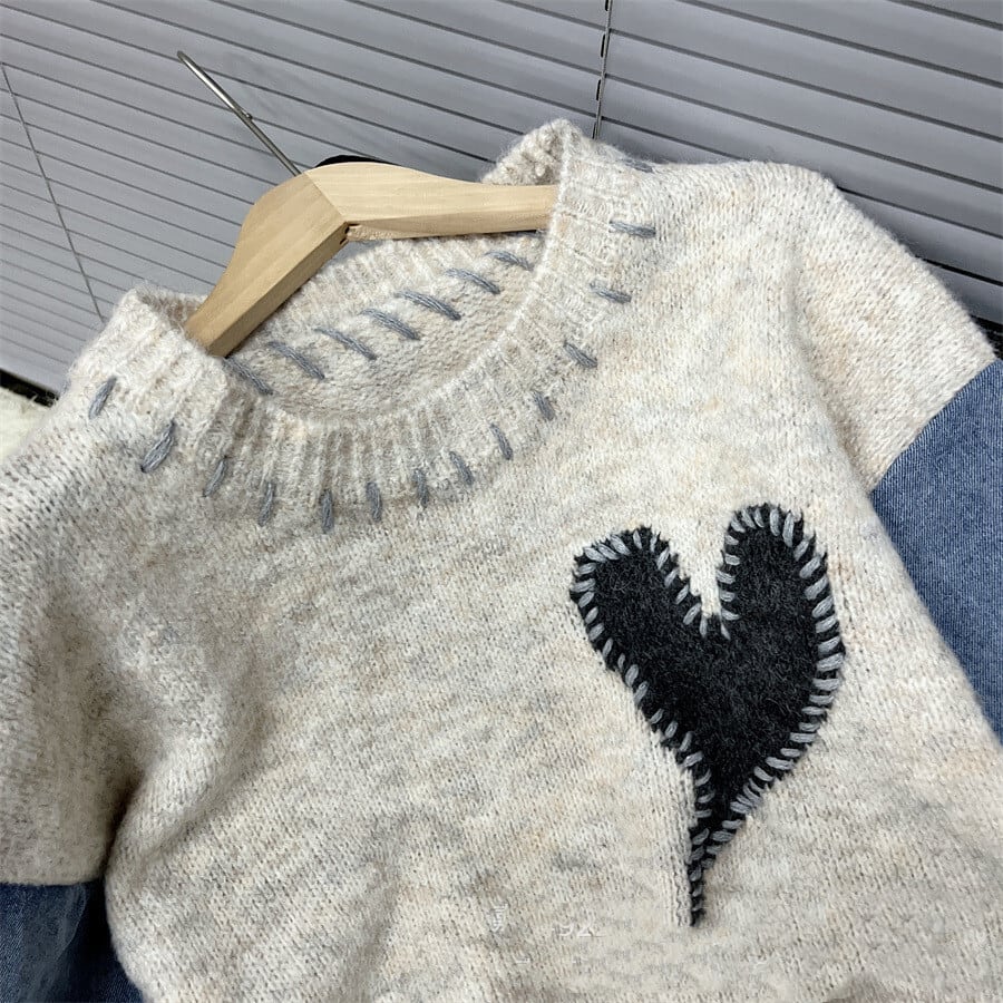 【tops】デニム切り替えニットセーター　M29323