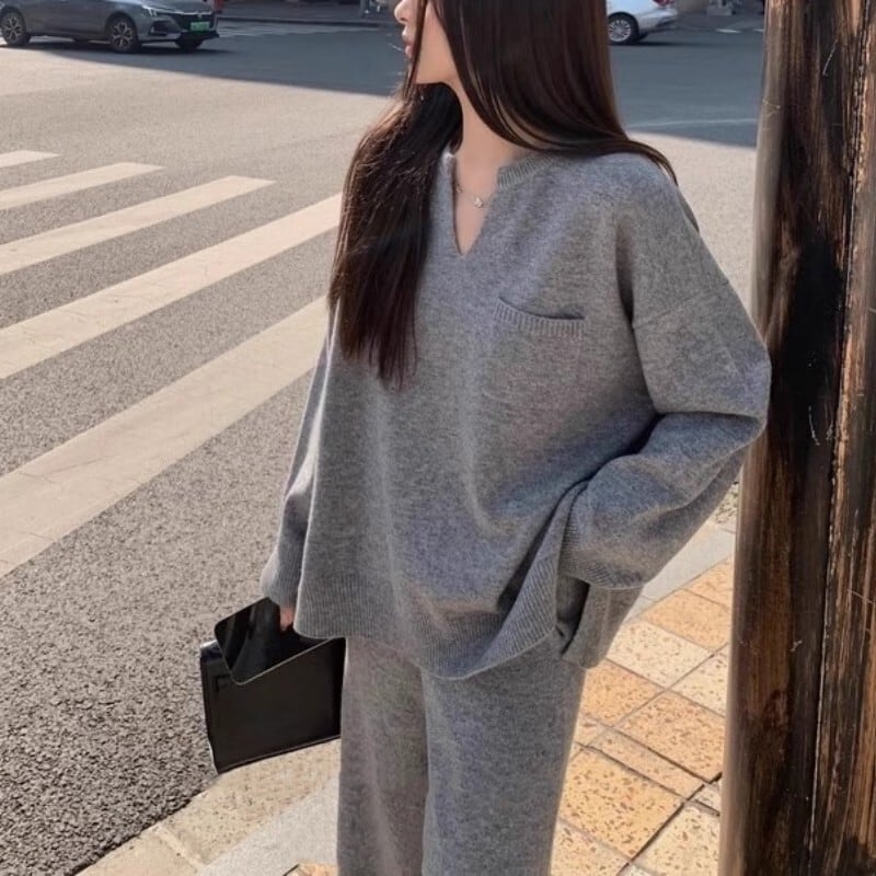 【set】ニットセーター×ワイドパンツセット　M26893