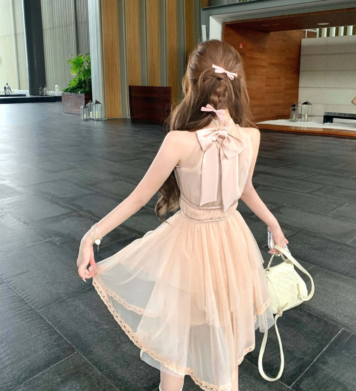 【dress】バックリボンチュールミニワンピース　M31380