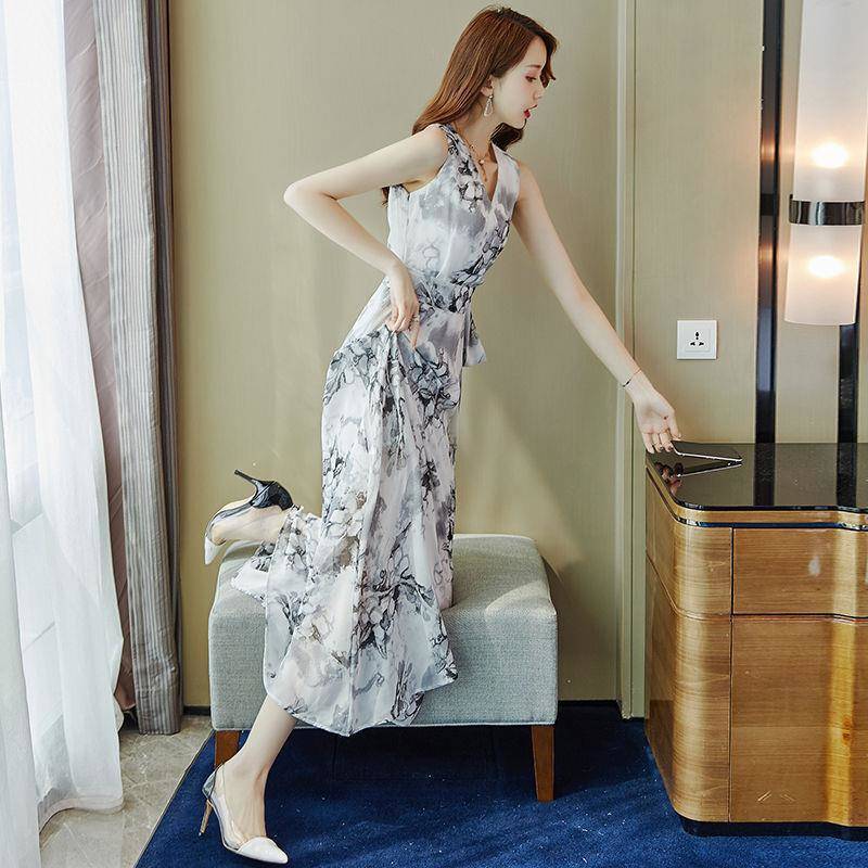 【dress】エレガント美人度アップ!気質満点Vネックシフォン着痩せワンピース G0177