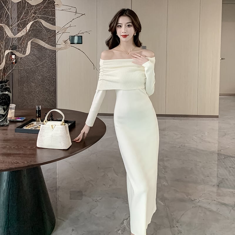 【dress】オフショルダーニットワンピース　M28026