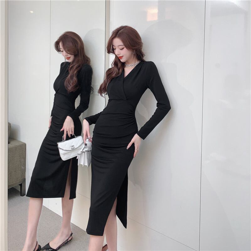 【dress】スリット入れロングワンピース Q8174