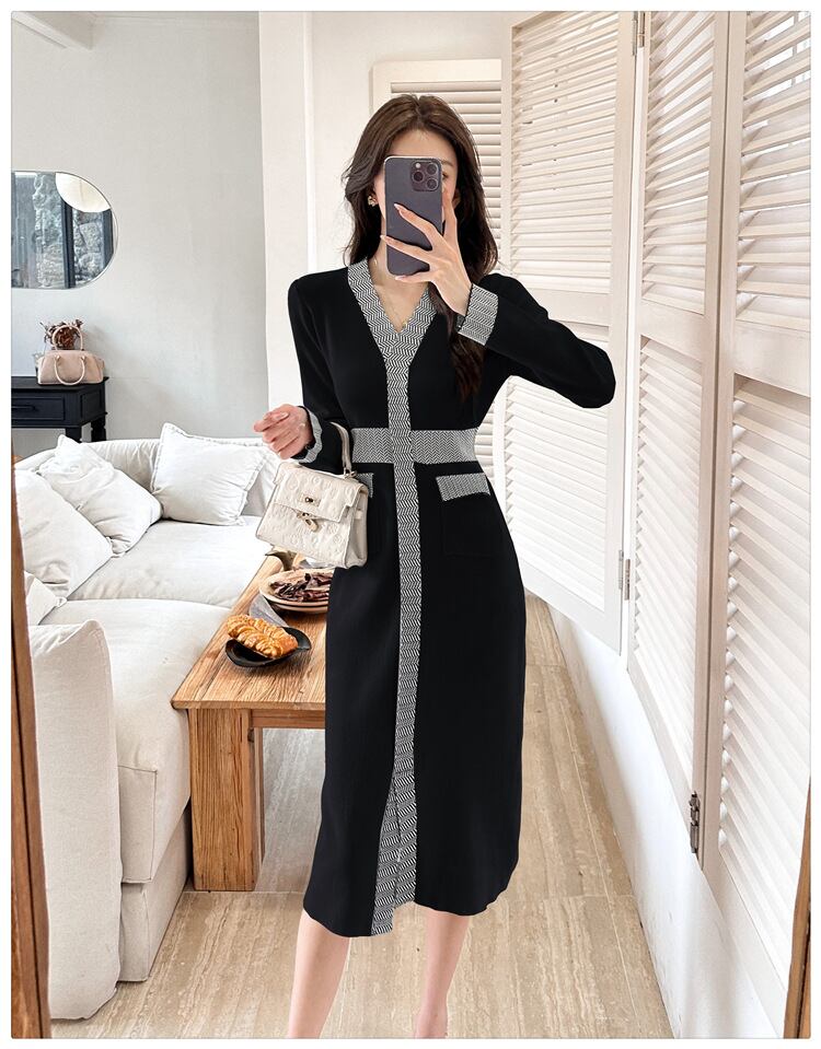 【dress】Vネックニットワンピース　M28034