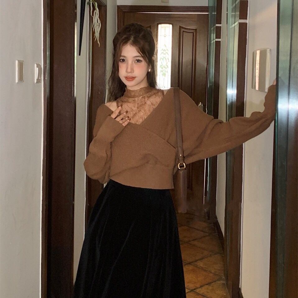 【tops】レースドッキングニットトップス     N2127