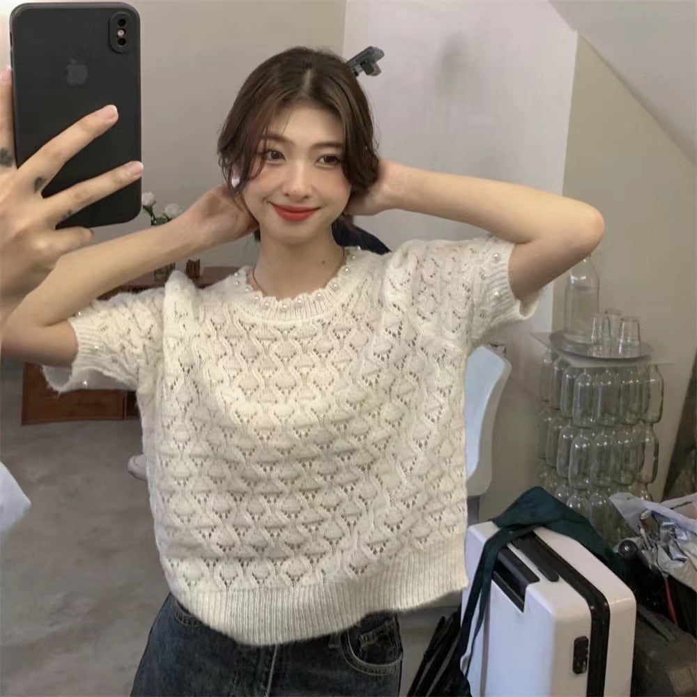 【tops】ビーズニットTシャツG20679