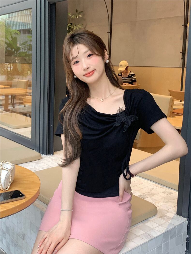 【tops】リボンイレギュラーTシャツG21557