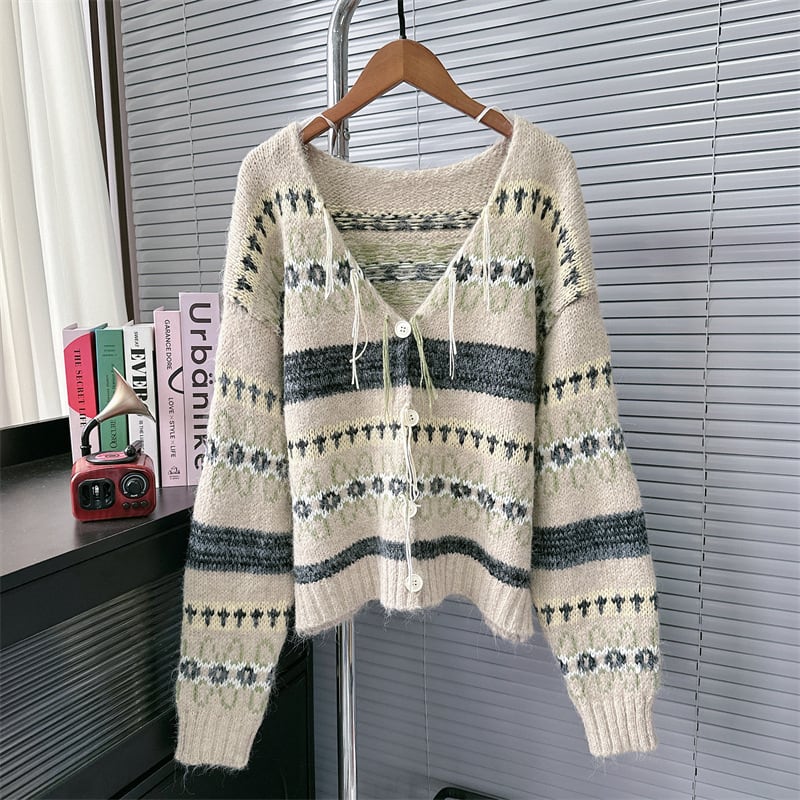 【outer】ボーダー柄ニットカーデ　M27614