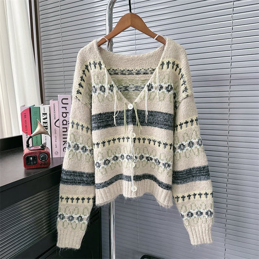 【outer】ボーダー柄ニットカーデ　M27614