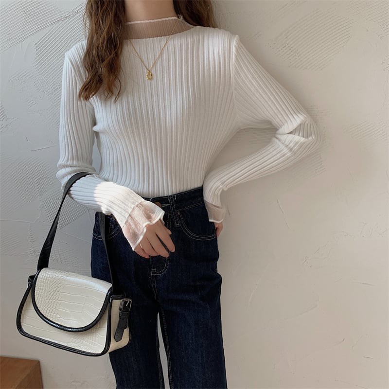 【tops】チュールドッキングニットトップス　M26543