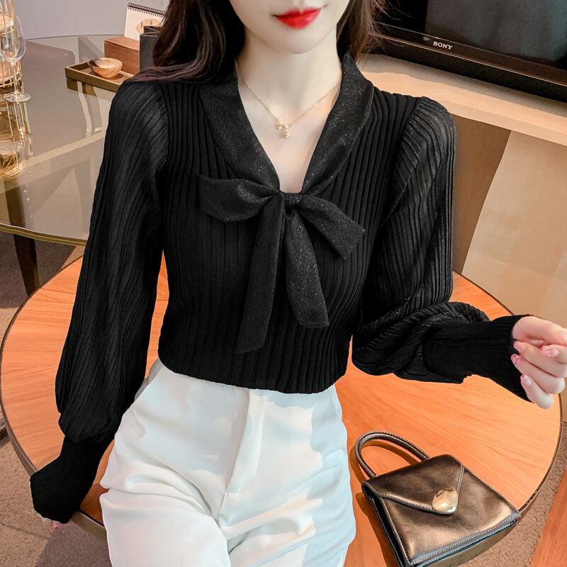 【tops】Vネック切り替えニットブラウスG16806