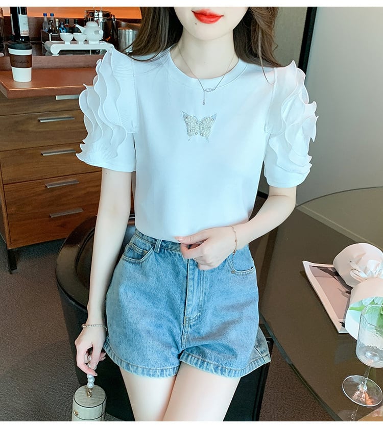 【tops】フリルパフスリーブTシャツG21540