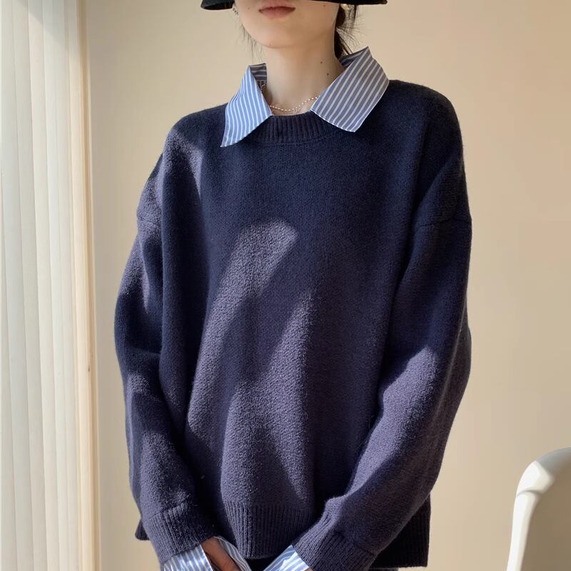 【set】フェイクレイヤードニットトップス×ミニスカートセット Q6963