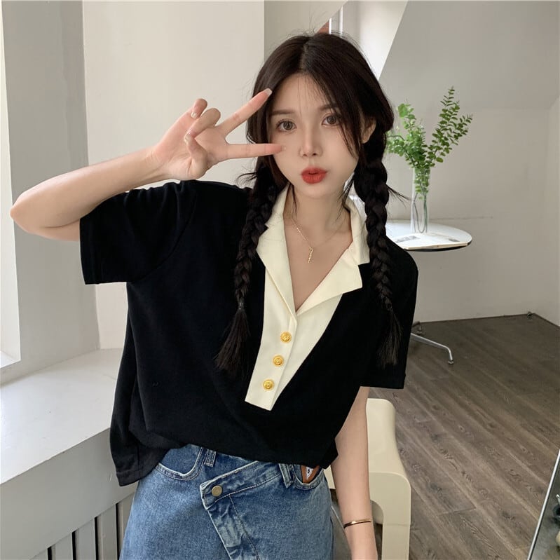 【tops】POLOネックデザインTシャツG21362