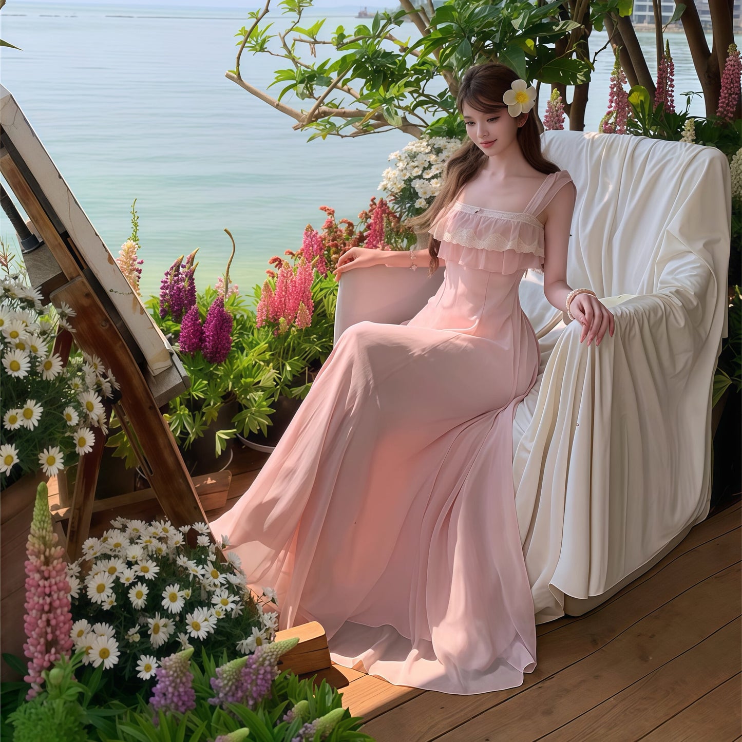 【dress】レースドッキングフリルロングワンピース　N3557