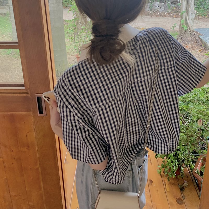 【tops】チェック柄シャツトップス　M25316