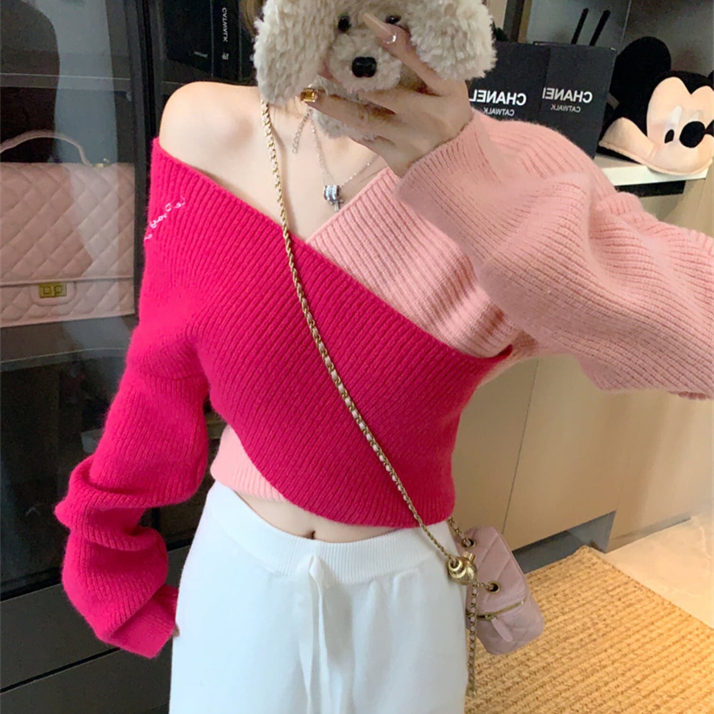 【tops】配色切り替えニットトップス　N2907