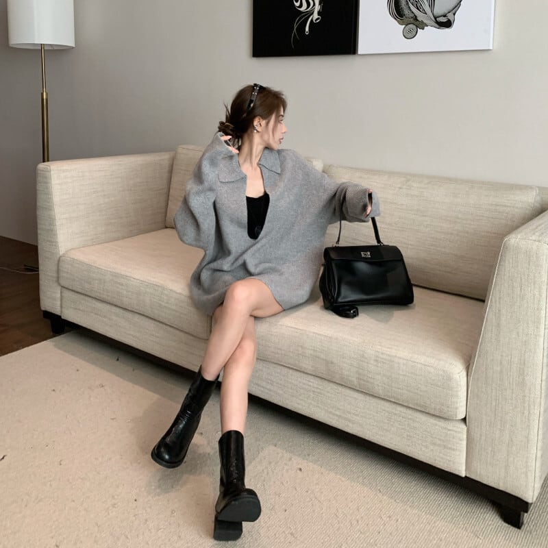 【set】ゆったりⅤネックニットトップス×ショートパンツセット    N2721