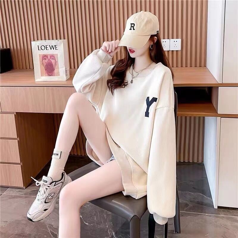 【tops】学院風アルファベット3色裏起毛秋冬新作配色ラウンドネック長袖厚手着回しパーカーF1334