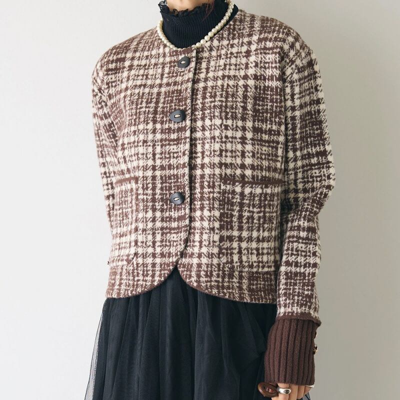 【outer】チェック柄ショートコート　M28385