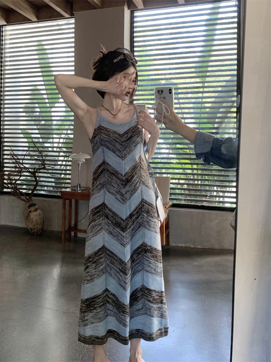 【dress】ストライプ柄ニットキャミワンピース G21561