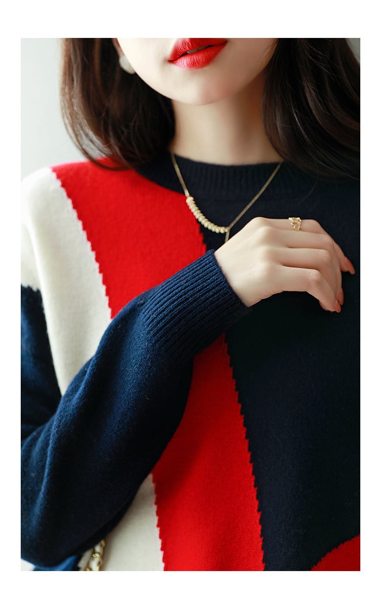 【tops】配色ニットセーター　M25417