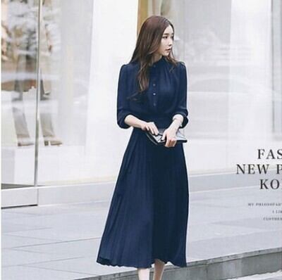 【dress】韓国風 好感度UP!気質満点レトロ着痩せ長袖シフォンワンピース