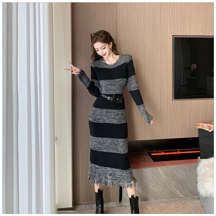 【dress】ボーダー柄ニットワンピース　M18572