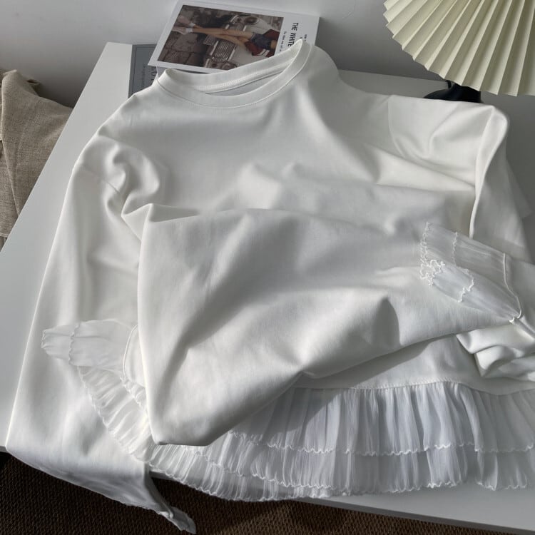 【tops】レース切り替え長袖Tシャツ　M29883