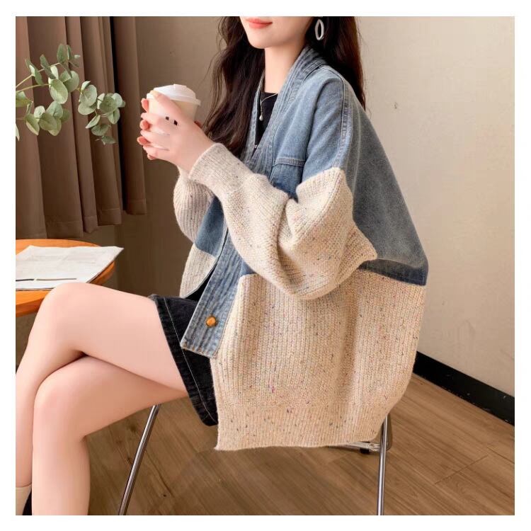 【outer】デニム切り替えニットカーデ　M29329