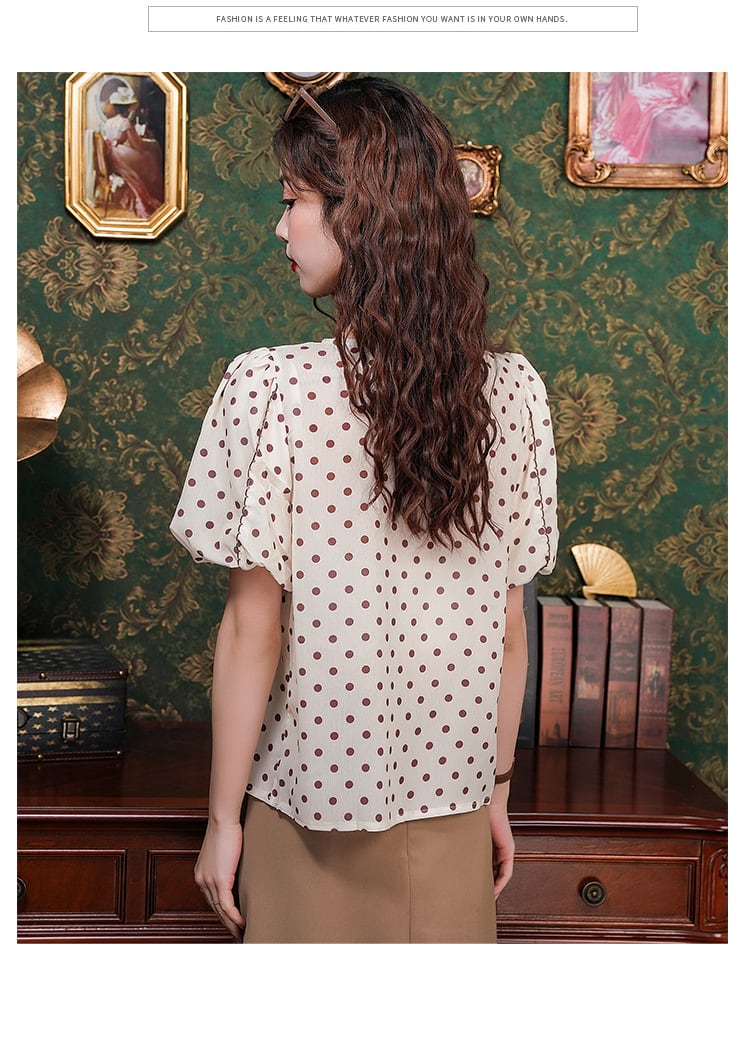 【tops】パフスリーブ ドット柄ブラウスG21040