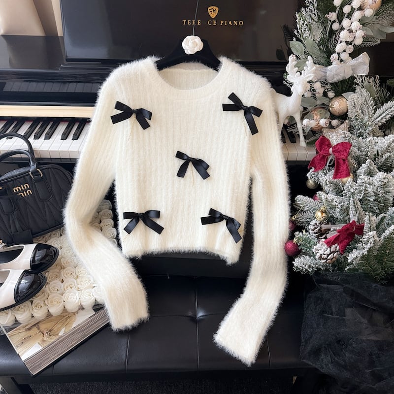 【tops】リボン付きニットセーター　M28248
