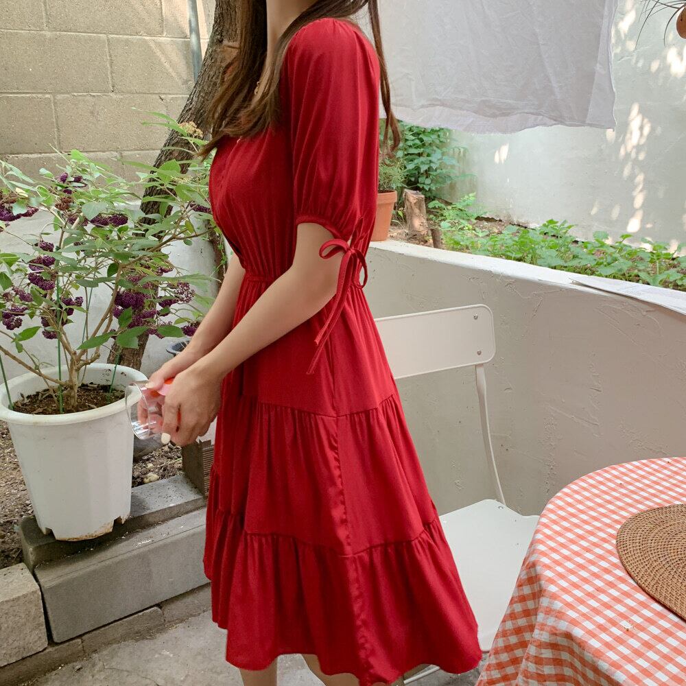 【dress】美人度アップ!気質満点スクエアネックスウィート着痩せワンピース