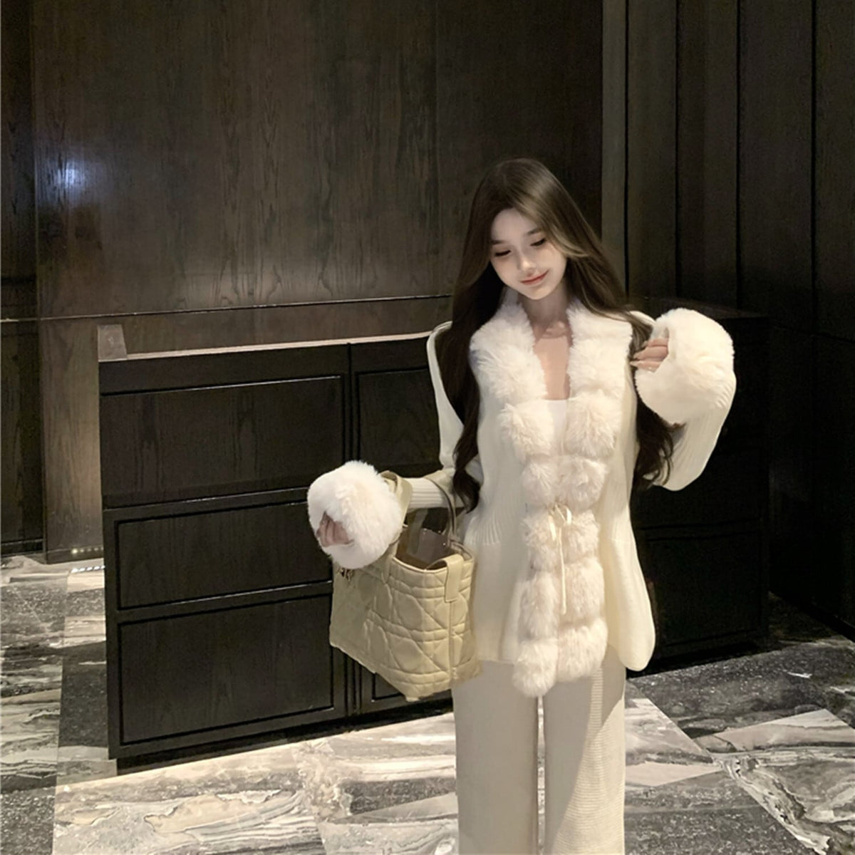 【outer】ファー付きニットアウター　N2914
