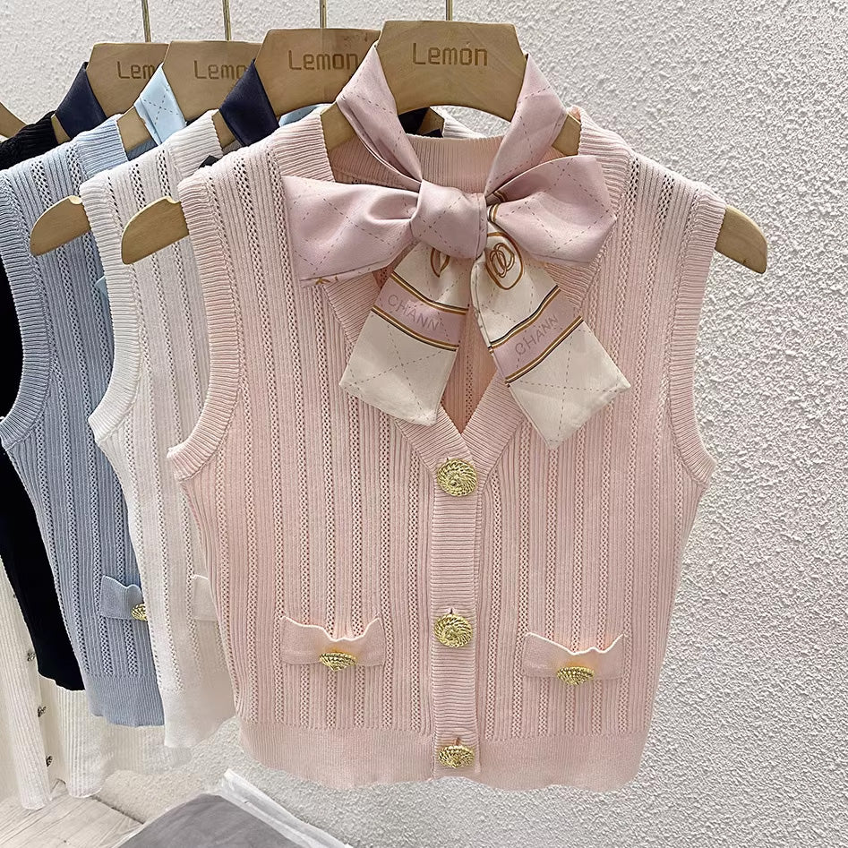 【tops】4色リボン付きキャミソール F7576