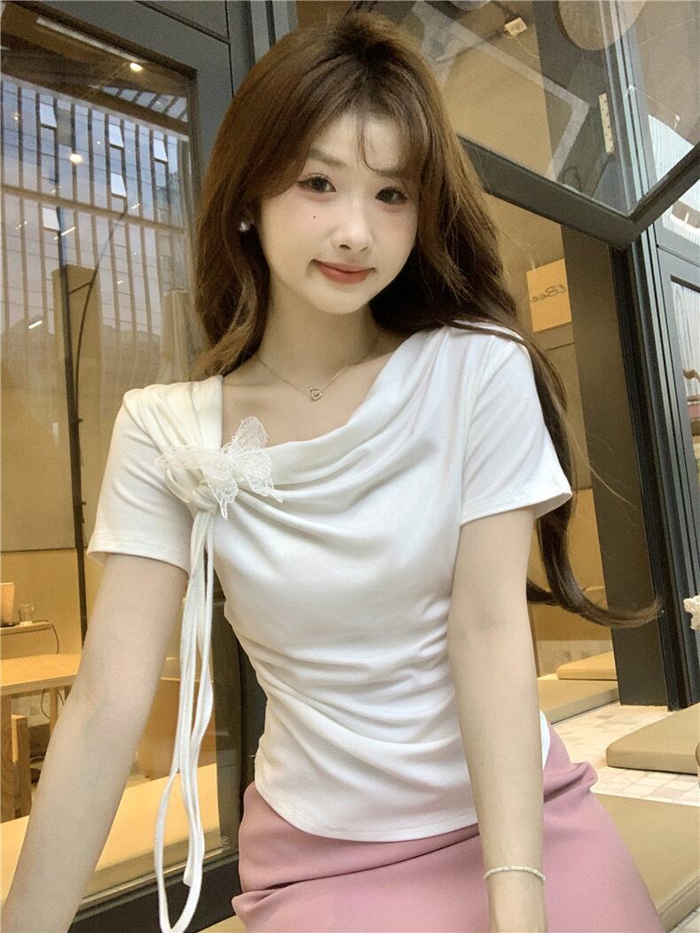 【tops】リボンイレギュラーTシャツG21557